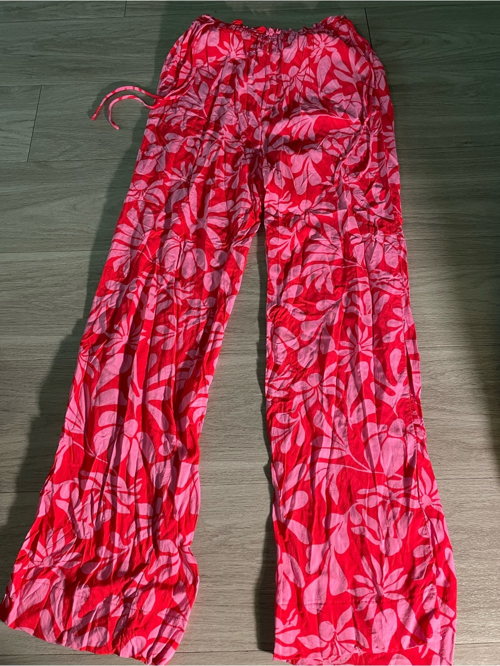 Shade & Shore Red and Pink Floral Wide-Leg Pants